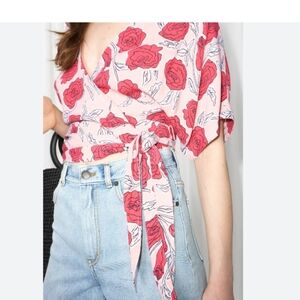 NWT & Other Stories Pink Floral Wrap Top